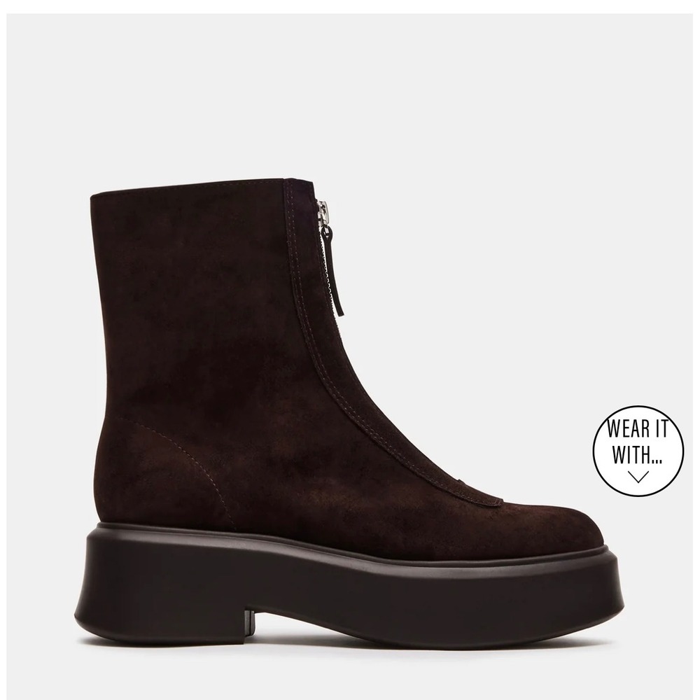 Steve Madden Jones Brown Suede Front Zip Platform Lug Sole Ankle Boots Women 8.5